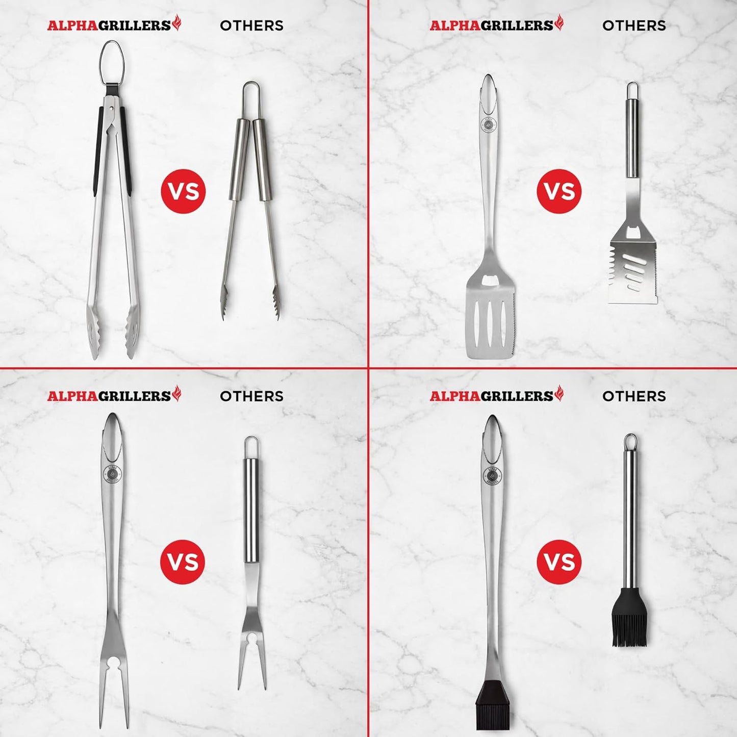 Alpha Grillers Grilling Accessories - BBQ Accessories Grill Set with Spatula, Fork, Brush & Tongs - Outdoor Barbecue Utensils Fathers Day Gift for Dad Husband Men Him Boyfriend