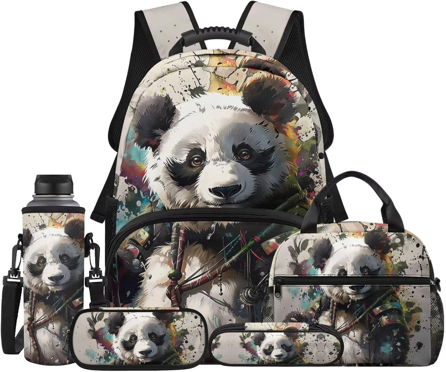 Highland Cow Backpack with Lunch Box Set for Kids Sunflower School Backpack for Girls Boys Back to School Bag Student Travel Backpacks Reusable Utensils Pen Case Water Bottle Bag 5PCS