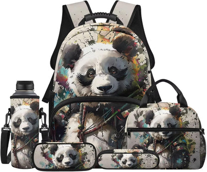 Highland Cow Backpack with Lunch Box Set for Kids Sunflower School Backpack for Girls Boys Back to School Bag Student Travel Backpacks Reusable Utensils Pen Case Water Bottle Bag 5PCS