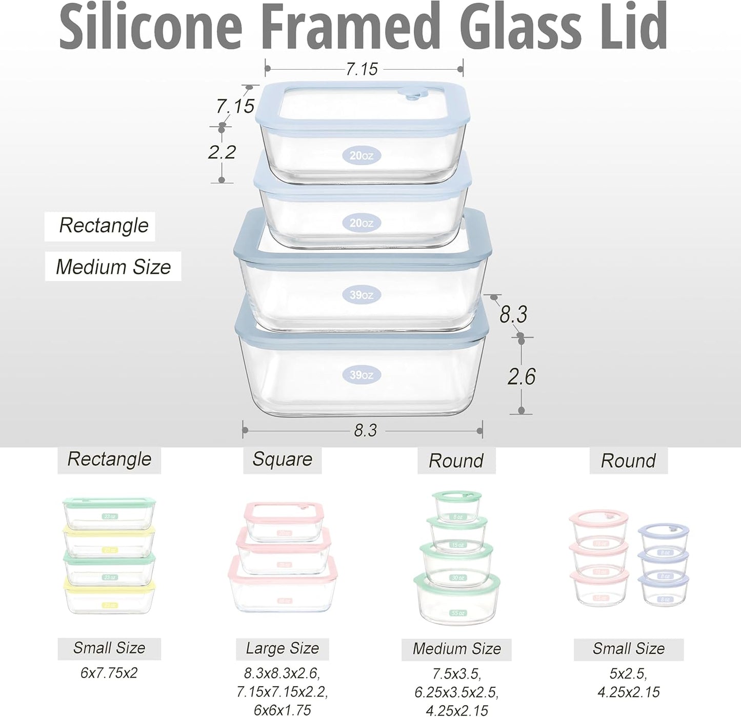 Urban Green Glass Food Container Set with Glass Lid, 5 Pack, Meal Prep Containers with Silicone Framed Airtight Lid, Leakproof, 100% Plastic Free