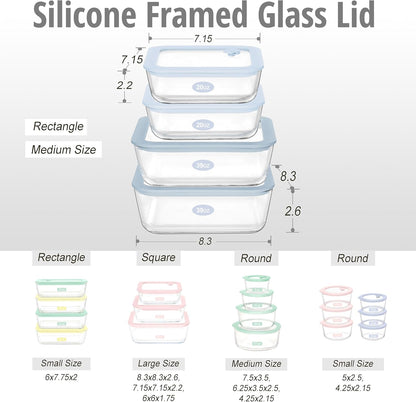Urban Green Glass Food Container Set with Glass Lid, 5 Pack, Meal Prep Containers with Silicone Framed Airtight Lid, Leakproof, 100% Plastic Free