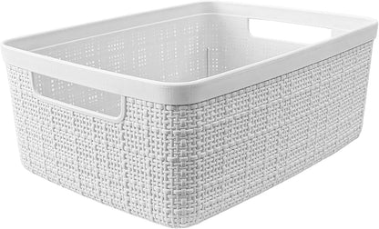 Curver Set of 4 Large 18L Easy Access Jute Decorative Plastic Organization and Storage Baskets - Perfect Bins for Home Office, Closet Shelves, Kitchen Pantry and All Bedroom Essentials, Black