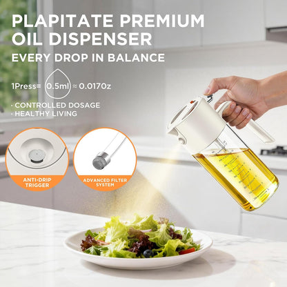 PLAPITATE 17oz/500ml Premium Olive Oil Sprayer for Cooking, 2 in 1 Glass Olive Oil Dispenser Bottle for Kitchen Gadgets, Spray Bottle with Portion Control for Salad, Frying, BBQ (Black)