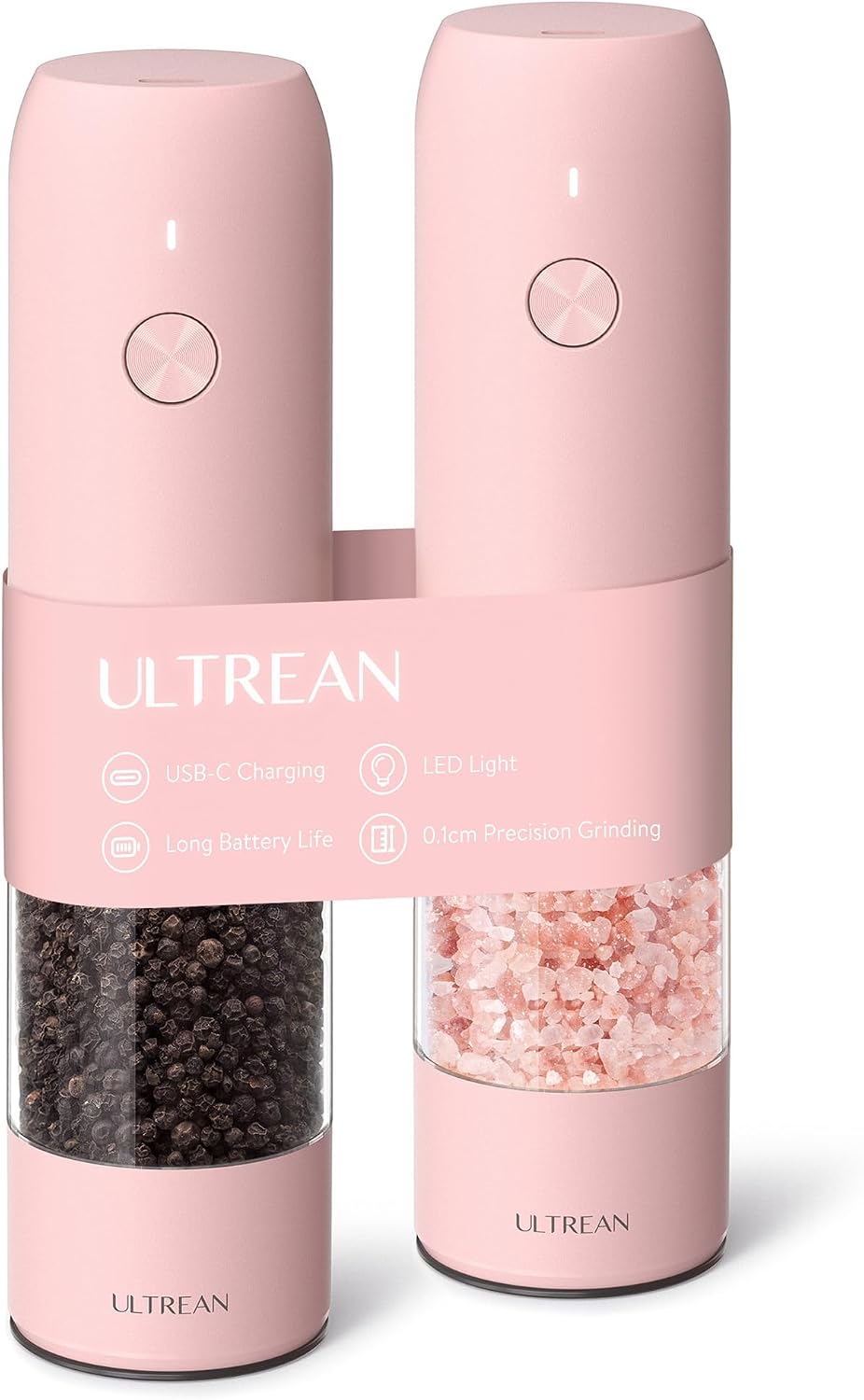 Ultrean Electric Salt and Pepper Grinder Set, Rechargeable,Matte Black