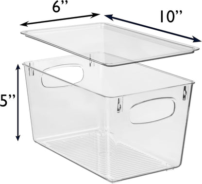 CLEARSPACE Plastic Storage Bins With lids – Perfect Kitchen Fridge Organizer, Pantry Organization, Cabinet Organizers (4 Pack)