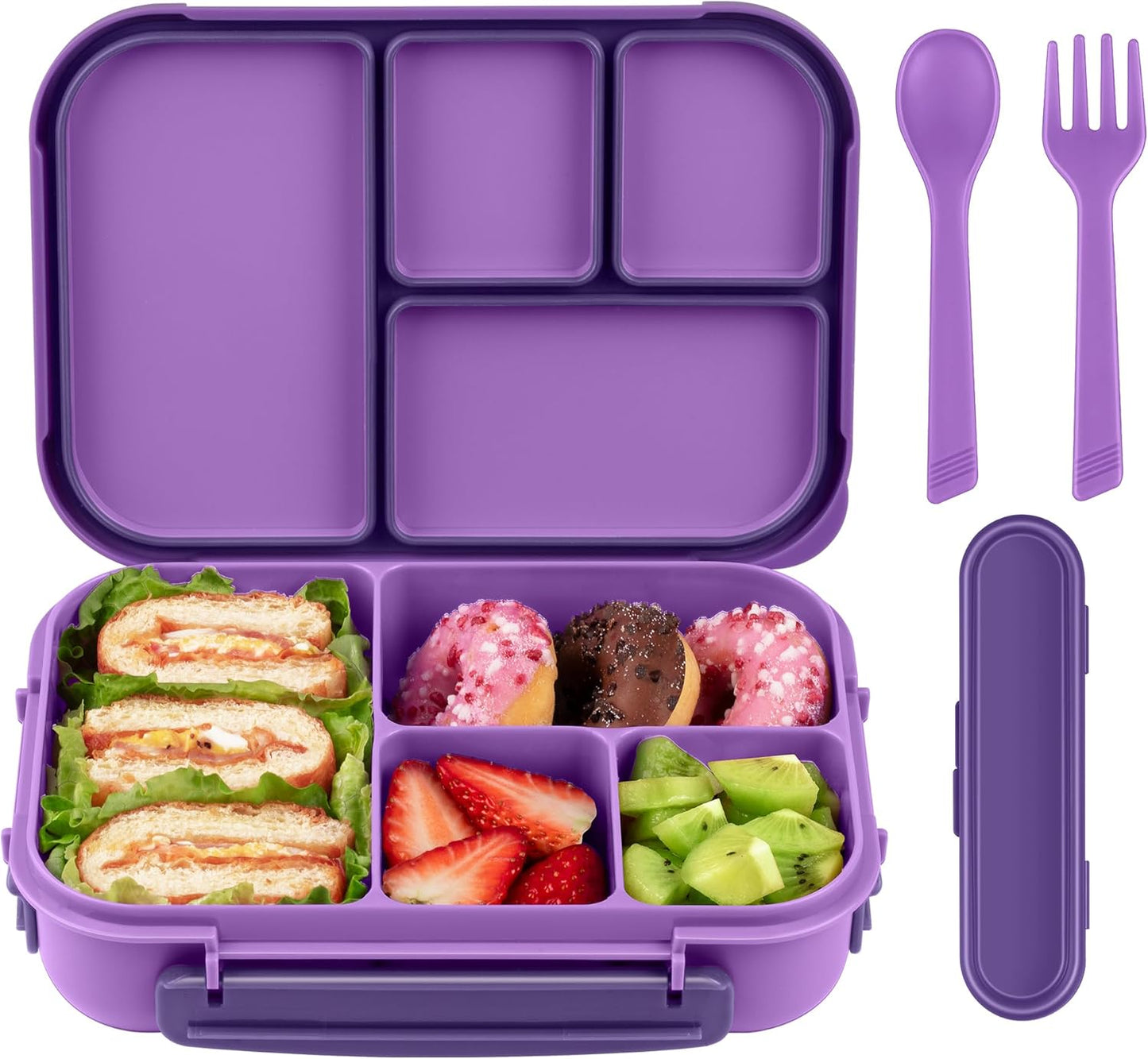 Amathley Lunch Box Kids,Bento Box Adult,Leakproof Lunch Containers for Adults/Kids/Toddler,1200ML-4 Compartments bento Lunch box with Utensil,Microwave & Dishwasher & Freezer Safe (Pink Berry)