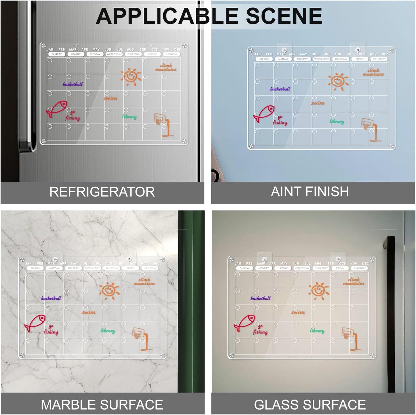 Acrylic Magnetic Dry Erase Calendar Board for Fridge, 16"X12" - Erasable Monthly and Weekly Planner with to-Do List, Includes 6 Markers and Eraser