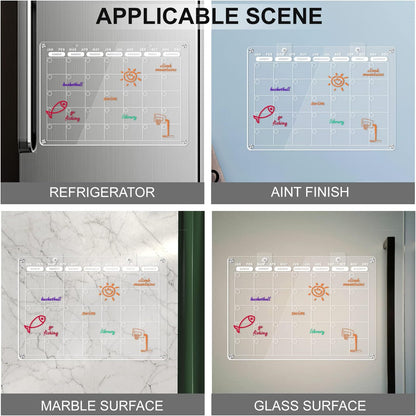 Acrylic Magnetic Dry Erase Calendar Board for Fridge, 16"X12" - Erasable Monthly and Weekly Planner with to-Do List, Includes 6 Markers and Eraser