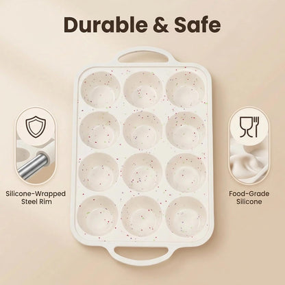 2Pcs Silicone Muffin Pan for Baking - 12 Cup Regular Size Cupcake Pan, Silicone Muffin Tray, Nonstick Cupcake Baking Pan Molds for Baking Homemade Muffins