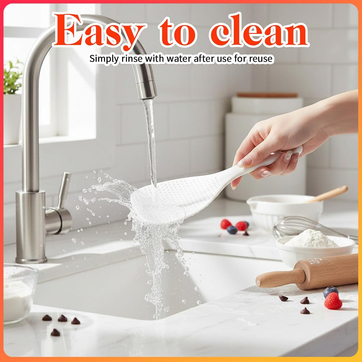 2 Pcs White Plastic Rice Paddle Spoon, 7.5 Inch Non-Stick Rices Paddle