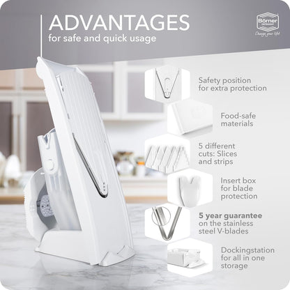 BORNER V Mandoline Slicer Kitchen V1 ClassicLine Starter Set | Vegetable Grater Börner - Quality Made in Germany, Color:White