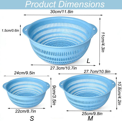 3 pcs Plastic Wash Basket Round Perforated Colander Wash Vegetables and Fruits Drain Cooked Pasta Kitchen Essentials Food Strainer Basket Strainer Kitchen Blue Yellow green red (3PCS-Green)