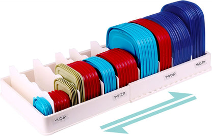 SWOMMOLY Expandable Food Container Lid Organizer for Kitchen Cabinet