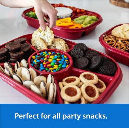 Buddeez Jumbo Divided Serving Tray with Lid - Includes 6 Bins for Party Platter, Snackle Box Container, Fruit and Veggie Tray, Chip