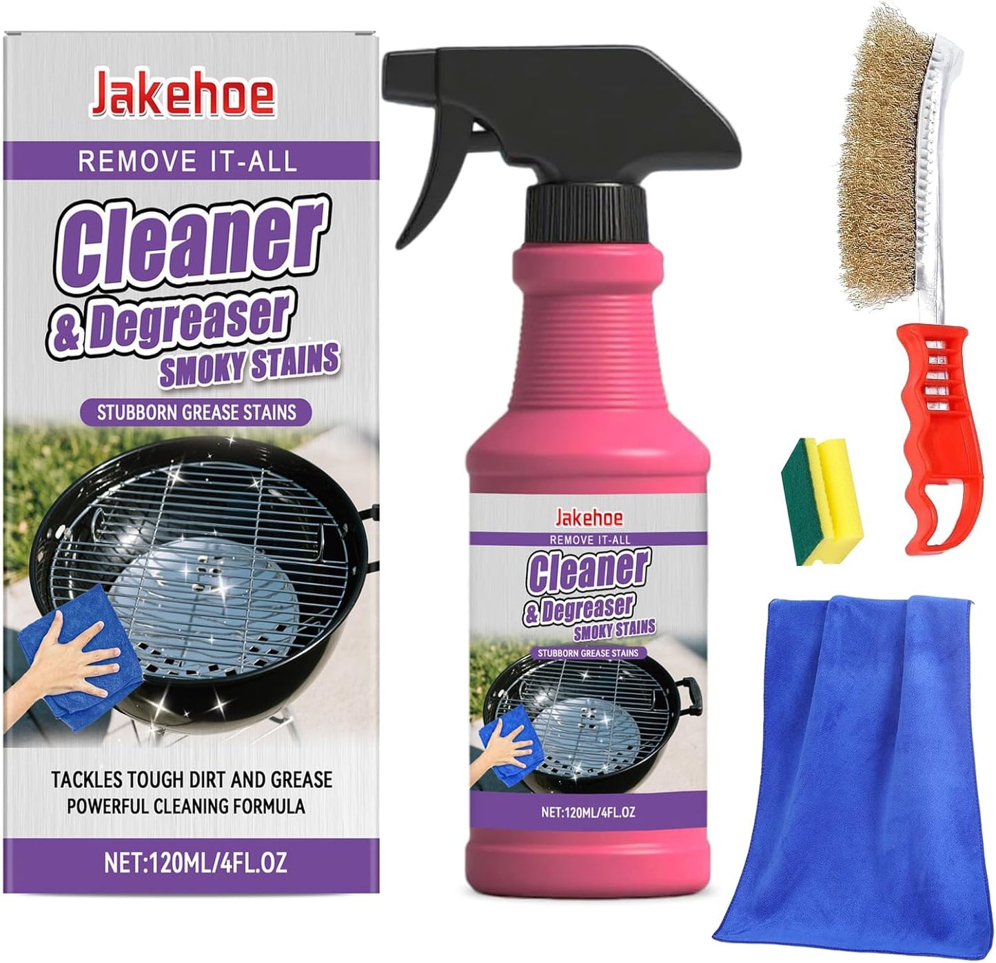 Fast-Acting Heavy-Duty Grill Degreaser Spray, BBQ Grill Degreaser Cleaner, Grease Remover Lifts Baked-On Carbon, Burnt Food & Grease, Outdoor Grills, Kitchen Grates, Smokers (1pc)
