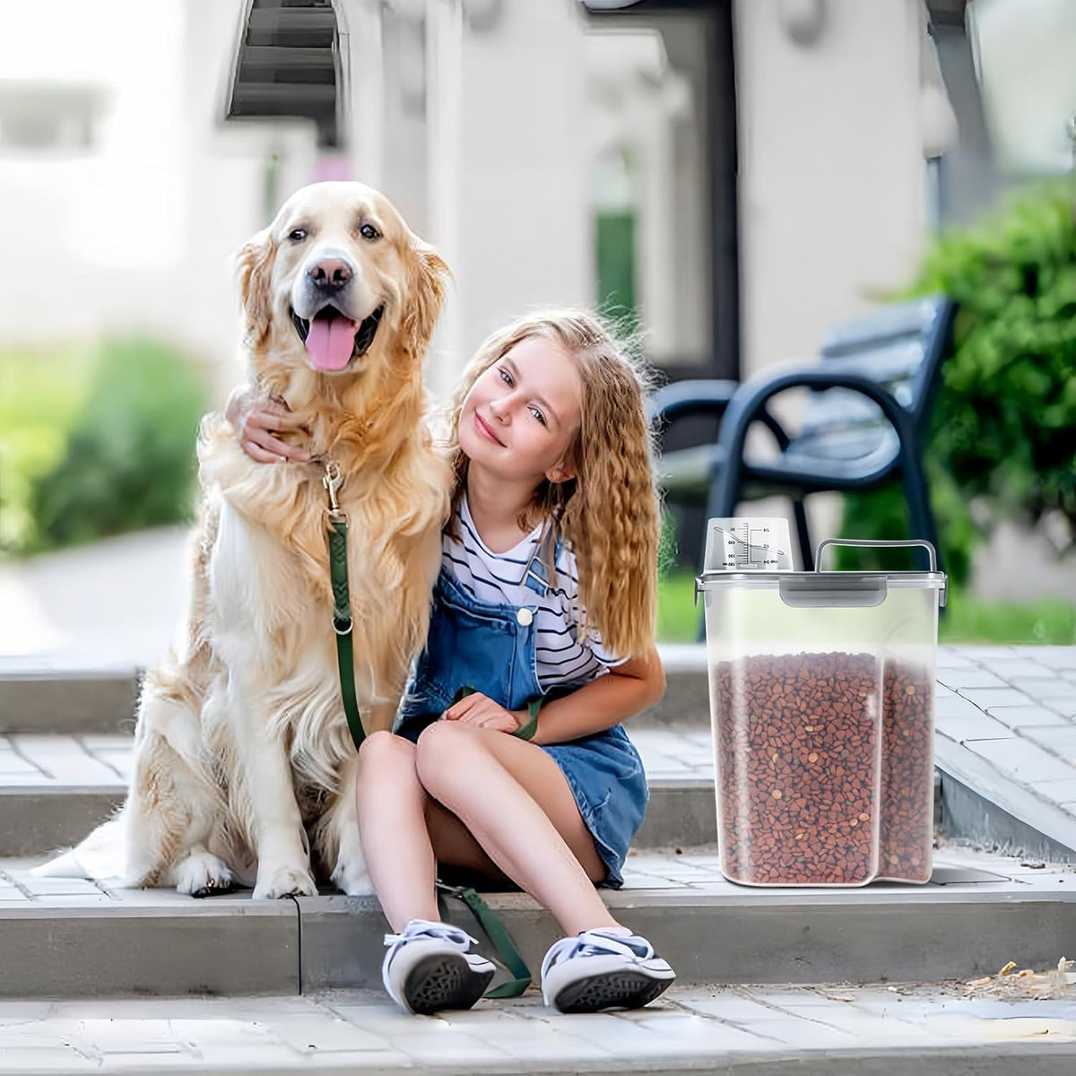 LEAWALK 5-7Lbs Dog Cat Food Storage Container with Upgraded Large Nozzle BPA-free, 4 Snap Seals Plastic Pet Food Storage Containers with Handles are Easy to Clean and Carry