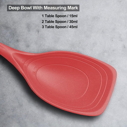 Large Silicone Cooking Spoon, Non-Stick Solid Spoon set with Deep Bolw and Measurement Mark for Mixing, Serving, Draining, Scooping, Scraping, Heat Resistant Kitchen Utensils, Black