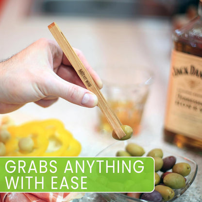 Mini Wooden Tongs for Charcuterie Board & Appetizers - Set of 4 | Small Serving Tongs for Buffet, Chips, Salad & Veggie Trays | 6-Inch Wooden Toaster Tongs for Toast, Pickles & Snacks