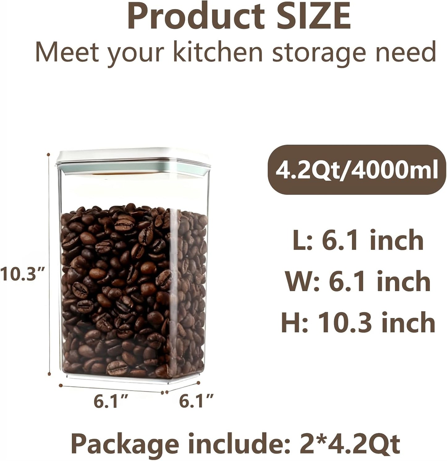 Pop Food Storage Containers Set Large Airtight Food Storage Containers with Pop Lids, Kitchen Pantry Organization and Storage, Cereal, Rice, Flour, Pasta & Snack Container, BPA Free, 2 x 2.8Qt