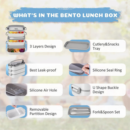 Stainless Steel Bento Box for Adults&Kids,Japanese Leakproof Lunch Box Divided Food Meal Storage Containers Set Stackable 2 Layer for Children School Picnic Beige