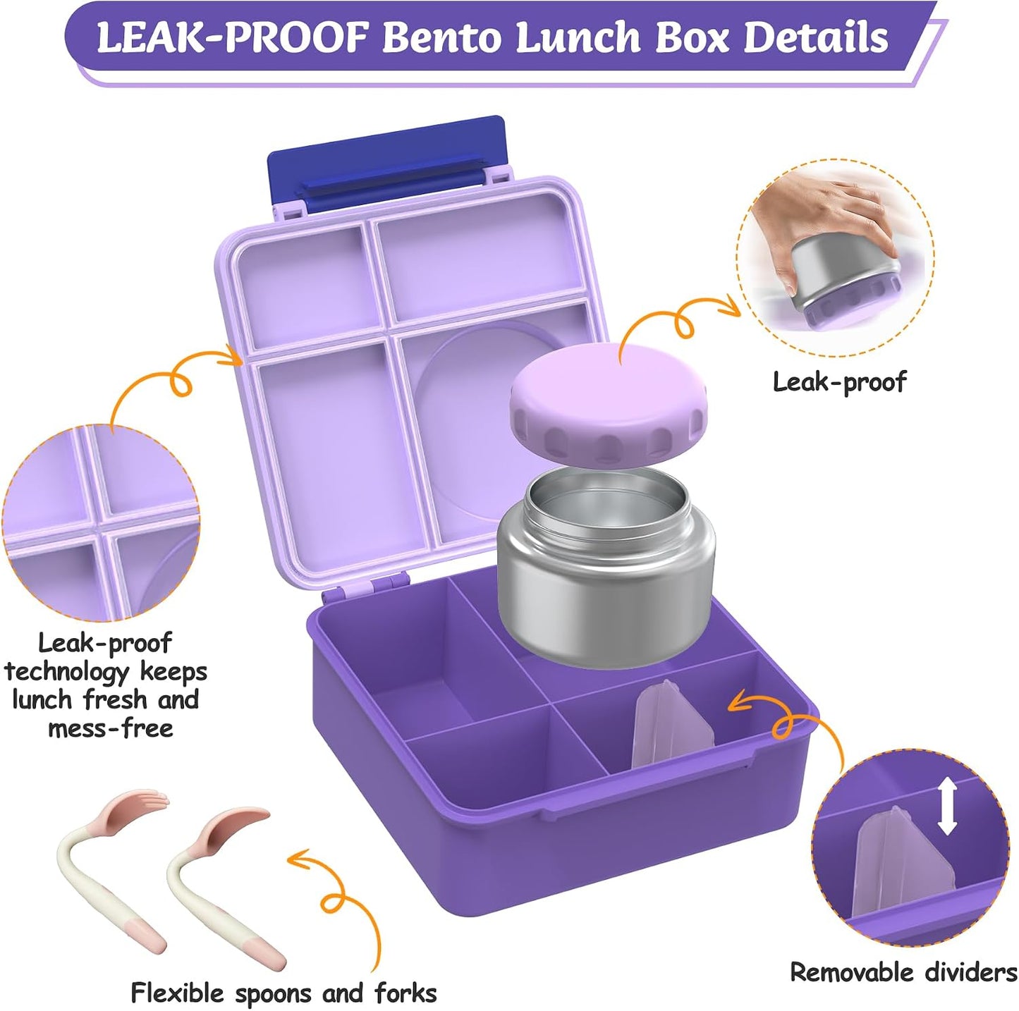 Bento Lunch Box Set for Kids with 8oz Soup Thermo, Leak-Proof Lunch Containers with 4 Compartment, Thermo Hot Insulated Food Jar and Foldable Fork Spoon, for Kids to School (pale pink)
