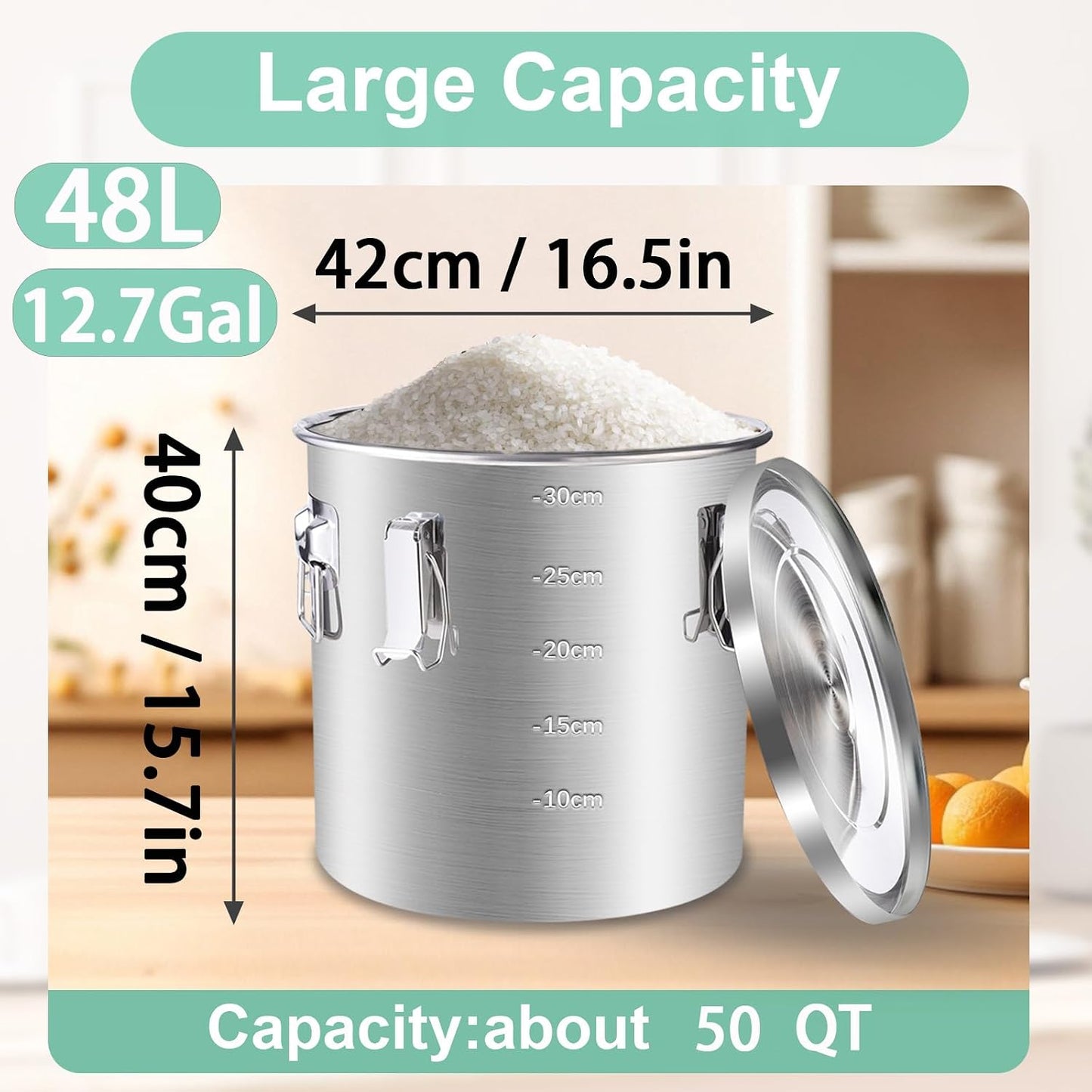 25lb Stainless Steel Containers with Lids, 12L/3.1gal 304 Stainless Steel Storage Containers, Metal Bird Seed Storage Container for Rice Flour Sugar Grain Coffee Bean Kitchen Jar