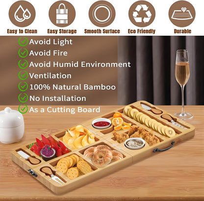 Charcuterie Boards Gift Set, Large Foldable Bamboo Charcuterie Board Set with Knife Set, Expandable Cheese Board Platter for Family Gatherings, Picnics, Parties & Holiday Entertaining.