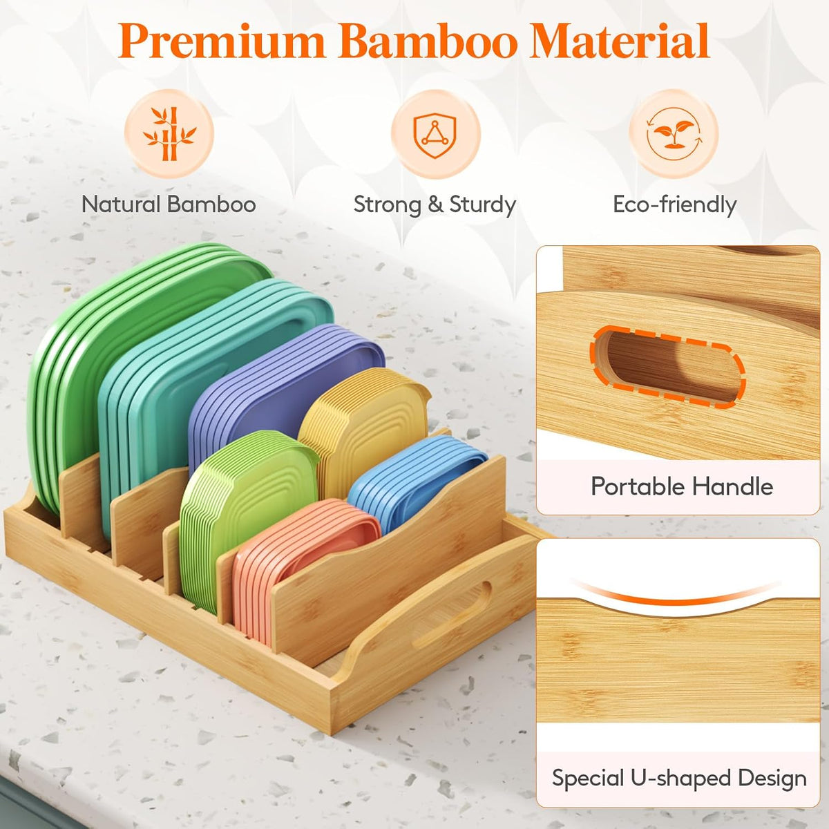 Lifewit Bamboo Lid Organizers for Inside Cabinet with 5 Sections