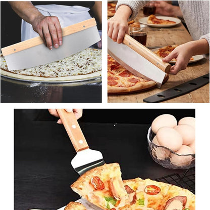 Pizza Peel Set with Rocker Cutter and Serving Spatula, 12 inch