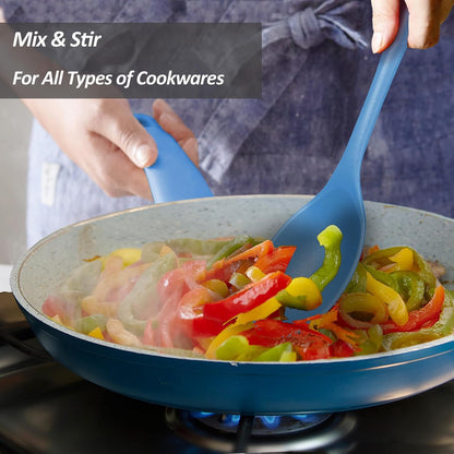 Silicone Spoons for Cooking - Extra Large Kitchen Spoons for Mixing, Serving, & Stirring - 600°F Heat-Resistant Non Stick Utensils Ladle & Skimmer- Dishwasher Safe, Black