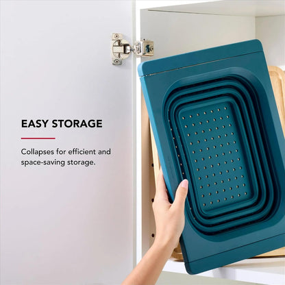 Collapsible Over the Sink Colander and Strainer for Kitchen, Agave, Expandable Handles, Dishwasher Safe, Non-Slip, Space-Saving Design