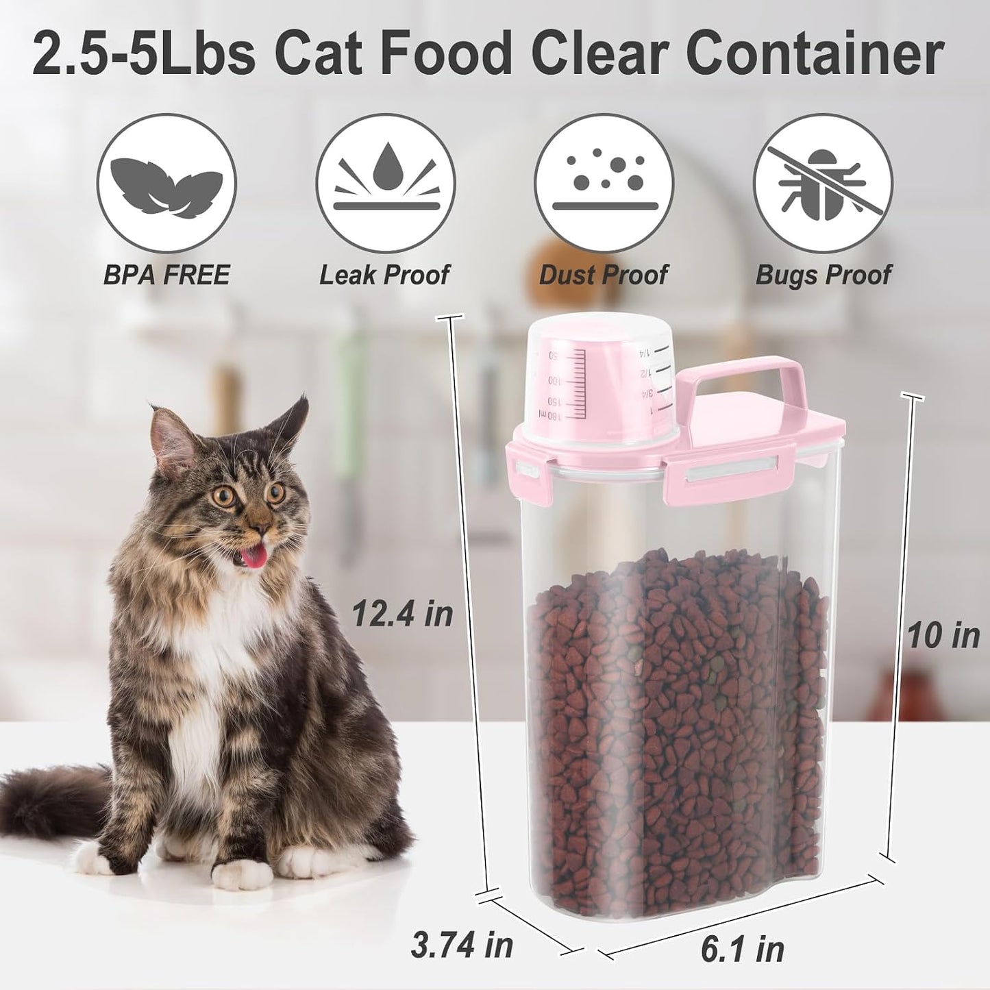 Dog Cat Food Storage Container, Pet Food Pourable Container Airtight with Large Spout & Cup, BPA-Free Plastic Food Dispenser for Pet Food, Bird Seed, Rice, Flour (Dark Gray, 2.5L)
