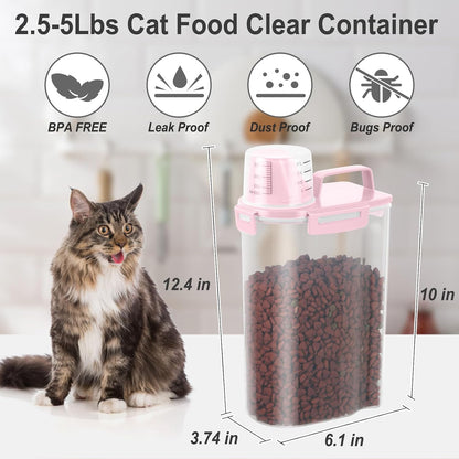 Dog Cat Food Storage Container, Pet Food Pourable Container Airtight with Large Spout & Cup, BPA-Free Plastic Food Dispenser for Pet Food, Bird Seed, Rice, Flour (Dark Gray, 2.5L)