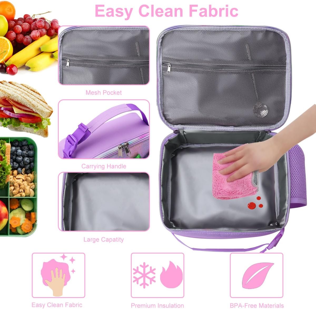 RHCPFOVR Kids Initial Lunch Bag - Insulated Lunch Box for Boys Girls,Washable Lunch Bag and Reusable Toddler Leak-proof Lunchbox for School and Daycare - Colors B