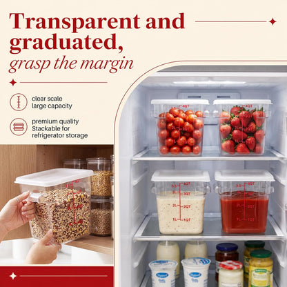 Ziliny 1 Pcs 4 Qt Clear Square Dough Proofing Container with Lid, Red