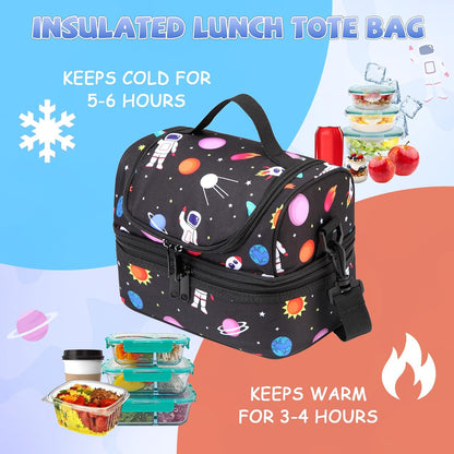 Lunch Bag for Girls,ChaseChic Insulated Lightweight Lunch Boxes for Kids Boys Dual Compartment Lunch Organizer Leak-Proof Cooler Bag with Detachable Adjustable Shoulder Strap,Purple Butterflies