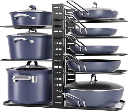 ORDORA Pots and Pans Organizer Under Cabinet 16.6", 8-Tier Adjustable Rack