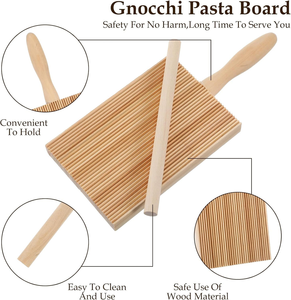 6 Set Gnocchi Boards and Ravioli Rolling Pin, Wood Pasta Roller Pin, Pasta Making Tools for Homemade Kitchen Cavatelli, Macaroni, Tortellini