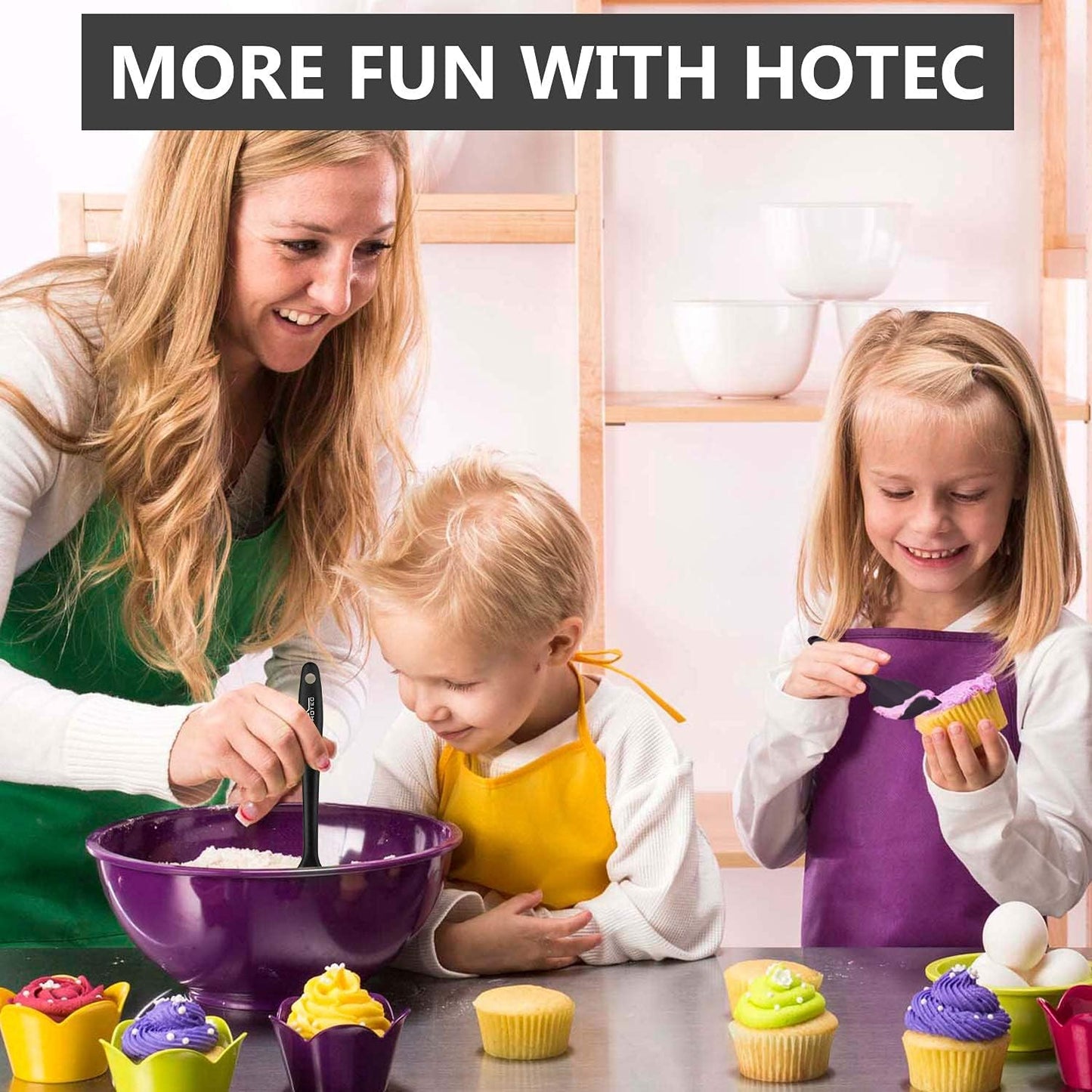HOTEC Heat Resistant 600℉ Food Grade Silicone Rubber Spatula Set for Baking, Cooking, and Mixing Non Stick Dishwasher Safe BPA-Free Multicolor Set of 5