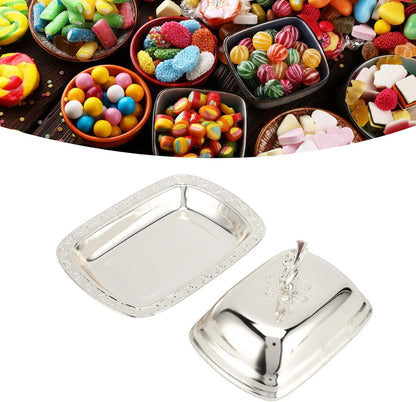 Stainless Steel Serving Tray, 7"x 5" Appetizer Plates with Swan Handle Lid, Fruit Dish Snack Serving Tray Decorative Dessert Platter Candy Holder for Wedding Home Birthday Party (Gold)