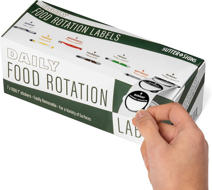 Date Stickers for Food - Day of the Week Day Dots Removable Food Labels, 1" Date Dot Stickers for Food Containers, 7000 Labels with Dispenser Box
