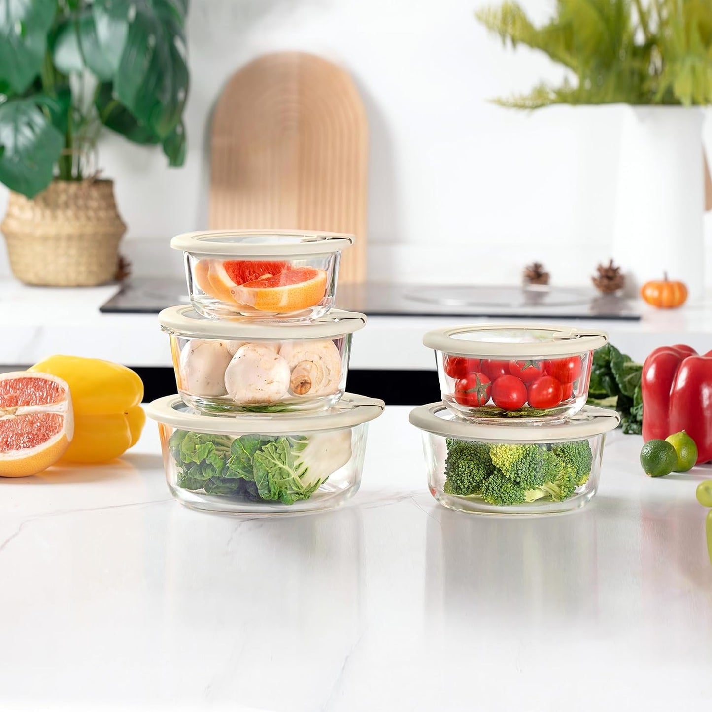 Urban Green Glass Food Storage Containers with Glass Lids, Microwave Safe Food Container Set, Airtight Food Container Set, LeakProof, 100% Plastic Free, White Color, 4pack