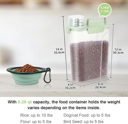 TBMAXS 2 Pack 3 Lbs Dog Cat Food Storage Containers for Travel, Portable Pet Food Storage Container, Easy-Pouring Bird Seed Dispenser, Airtight Rice Cereal Oatmeal Flour Holder -Beige