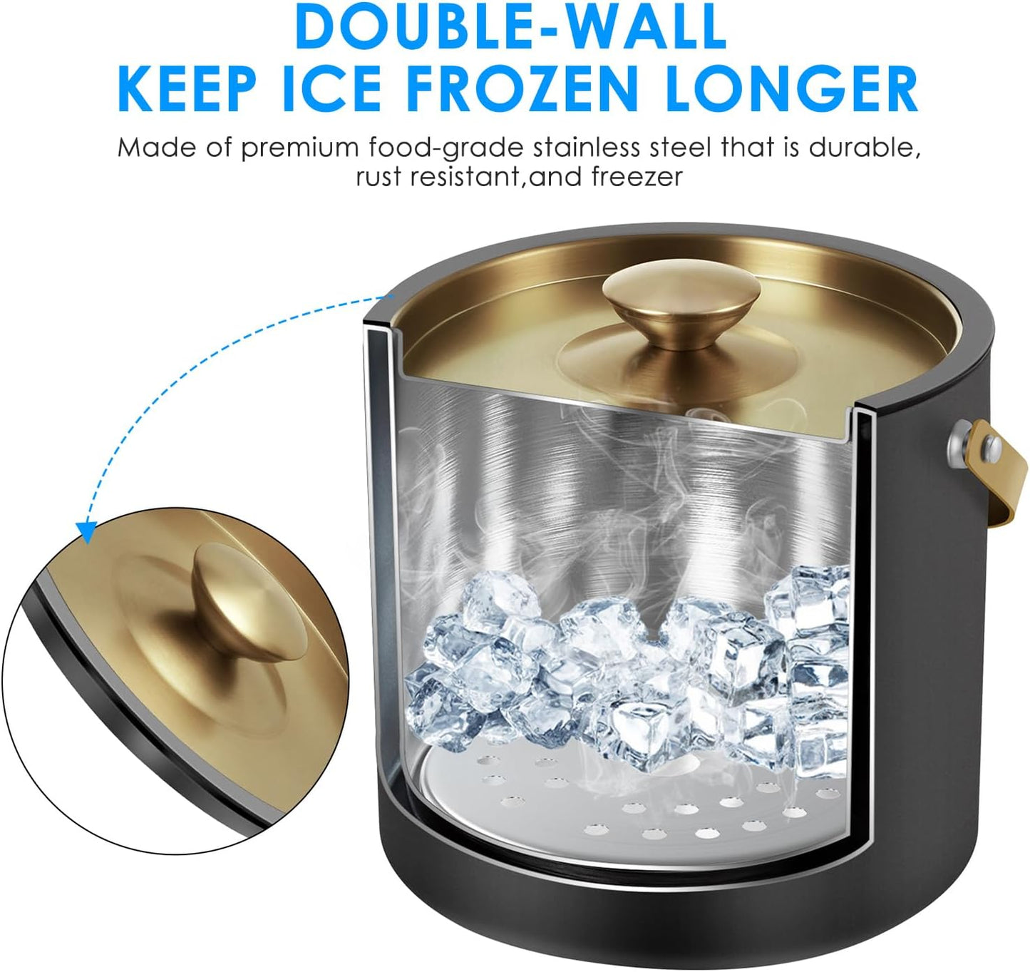 3.2L Insulated Ice Buckets for Parties, Elegant Double Wall Stainless Steel Champagne Buckets with Lid & Scoop,Ideal for Cocktail Bar, Chilling Wine, Champagne