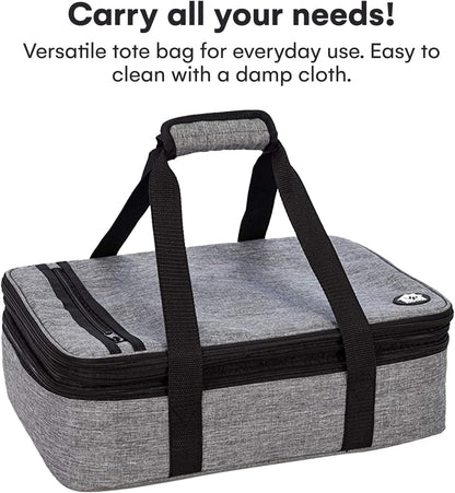 VP Home Large Casserole Carrier - Double Compartment Insulated Bag for Hot or Cold Food - Cupcake Carrier - Insulated Tote Bag with Lid for Travel Parties or Food Transport Containers - Heather Gray