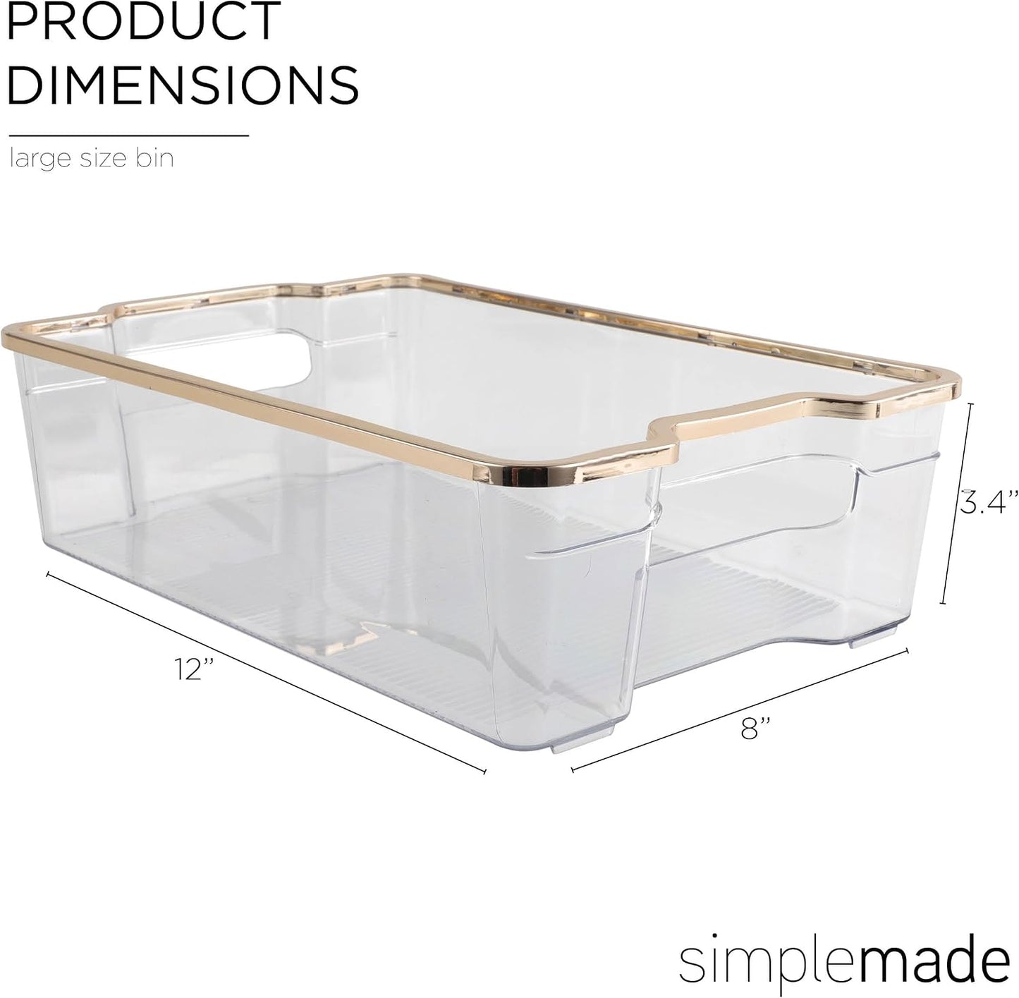 SIMPLEMADE Clear Refrigerator Organizer Bins - Clear Bins for Fridge, Containers for Fridge and Freezer, Multipurpose Storage for Kitchen, Office, Bathroom, Pack of 3 (Design 2)