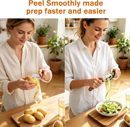 3 PCS Peeler with Wooden Handle, Bottle Opener, Vegetable Fruit Skin Peeling, Stainless Steel Blade Kitchen Tool