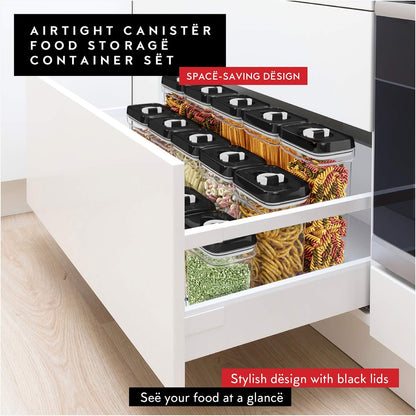 DWËLLZA KITCHEN Large Airtight Food Storage Containers - Clear Plastic Bulk Food Pantry & Kitchen Storage Containers for Flour, Sugar and Baking Supplies 4 Pcs. BPA-Free, Keeps Fresh & Dry (Black)