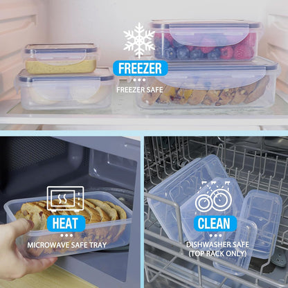 4 PCS Food Storage Containers with Lids - 100% Leak-Proof Plastic Meal-Prep Containers for Kitchen Storage and Dining out, BPA-Free, Dishwasher & Microwave Safe (Rectangle)