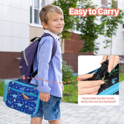 Kids Lunch Bag Boys - Insulated Kids Lunch Box Reusable Lunchbox with Water Bottle Holder Toddler Lunch Tote Bag for School Daycare, Black Dino Fossil
